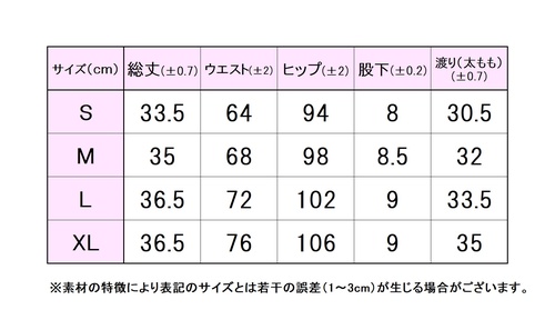 フィラサイズ表 
